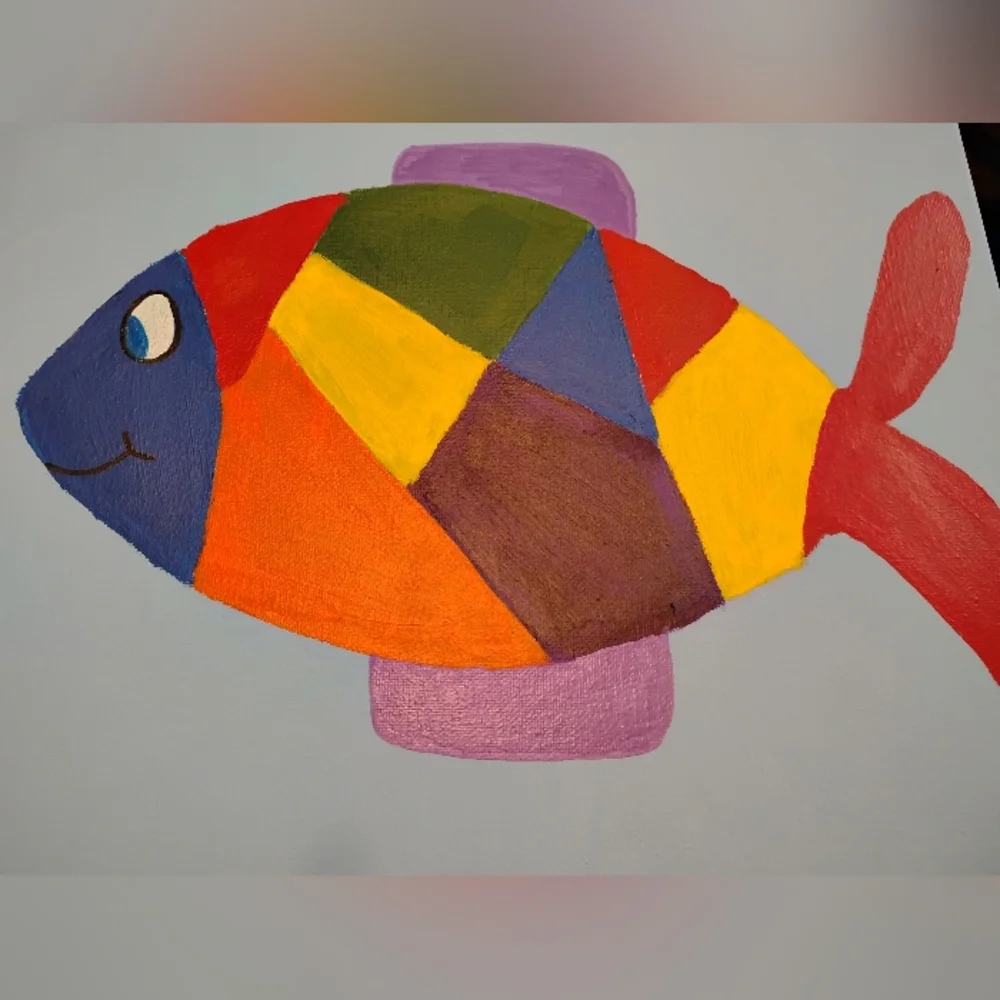 Colorful Fish Canvas Wall Art Painting Kids Room Decor Whimsical Abstract Art - Picture 3 of 4